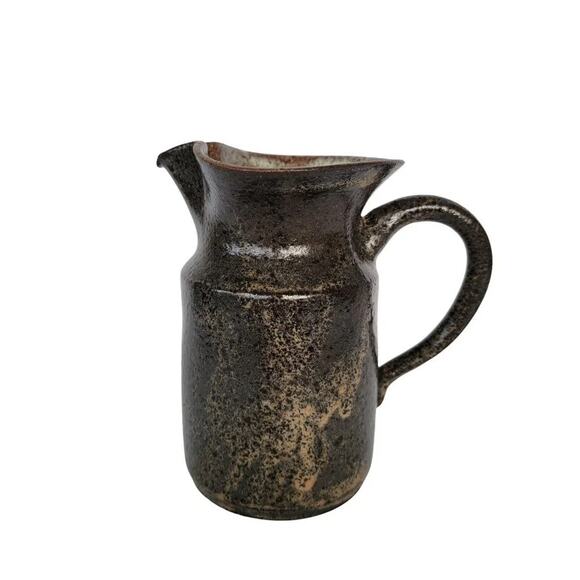 Handmade Glazed Pottery Small Pitcher Rustic Brown Milk Jug - Picture 1 of 9